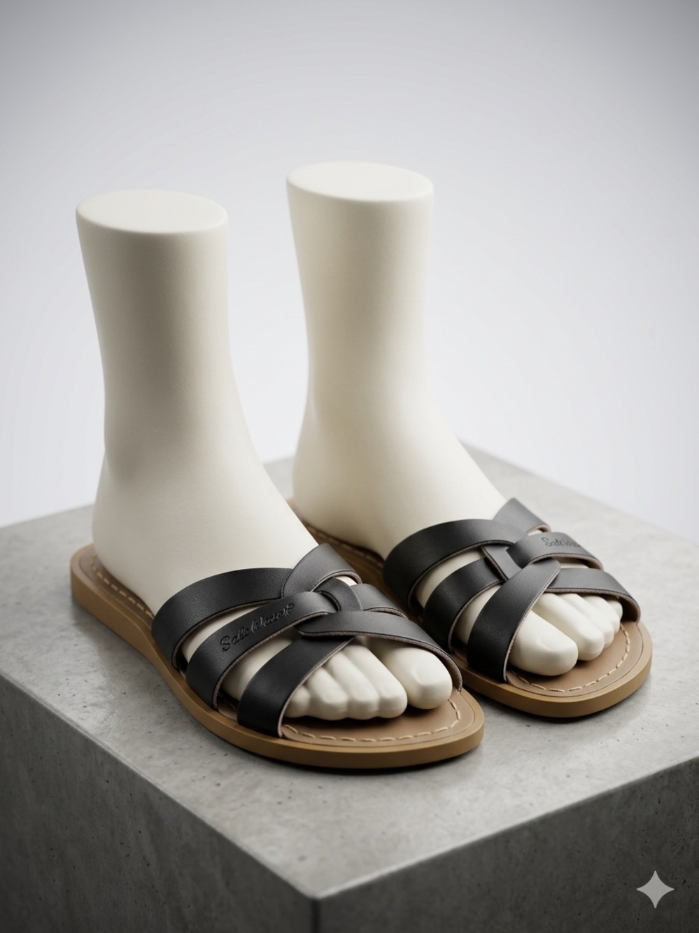 Salt Water Leather Black Knot-Strap Sandals - Women's